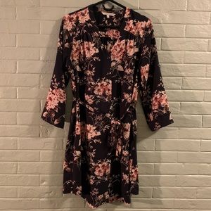 Medium button down navy and floral print long sleeve dress